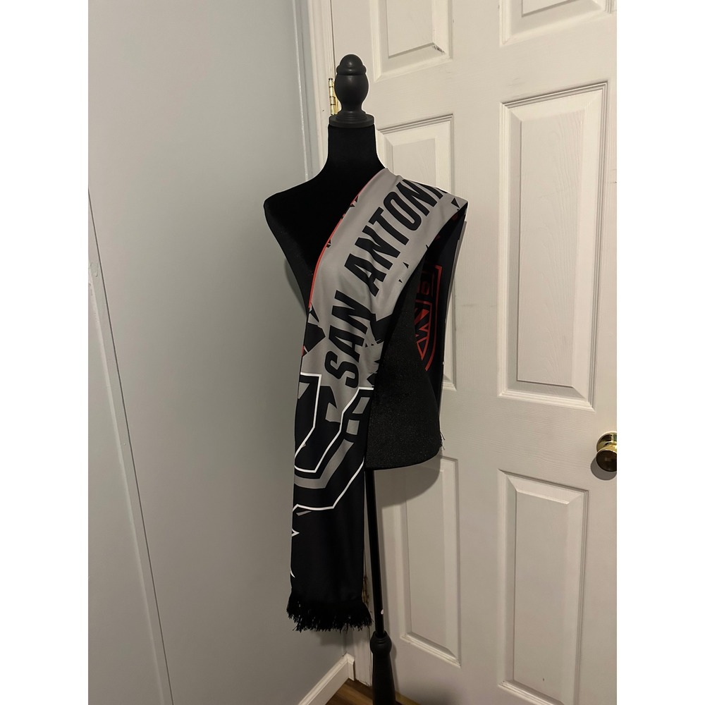 San Antonio FC Soccer Scarf Reversible Black Red Grey Fringe Fan Accessory